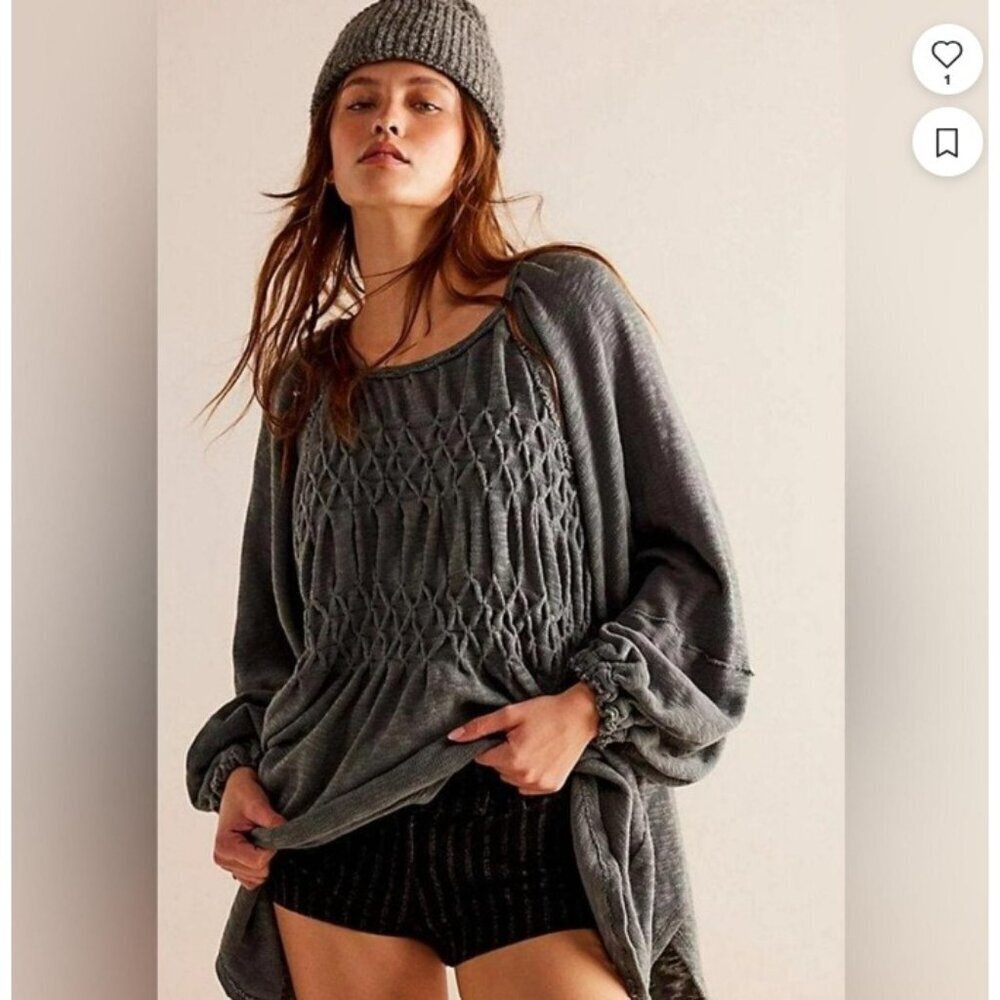 Free People We The Free Snowbell Babydoll Tunic Sweater Green Knit Top XS/S